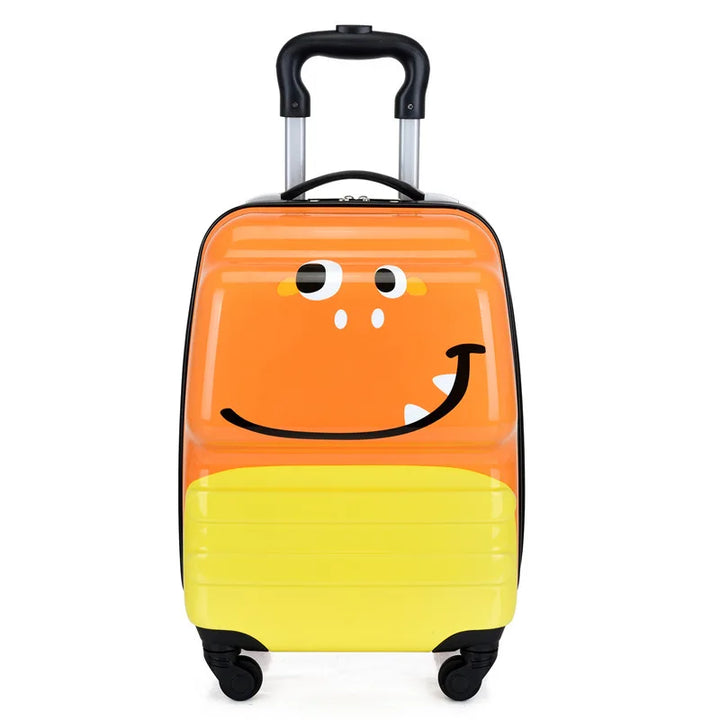 Vrolijke bagage kindertrolley met cartoon dieren, maakt reizen leuk en gemakkelijk voor kinderen.