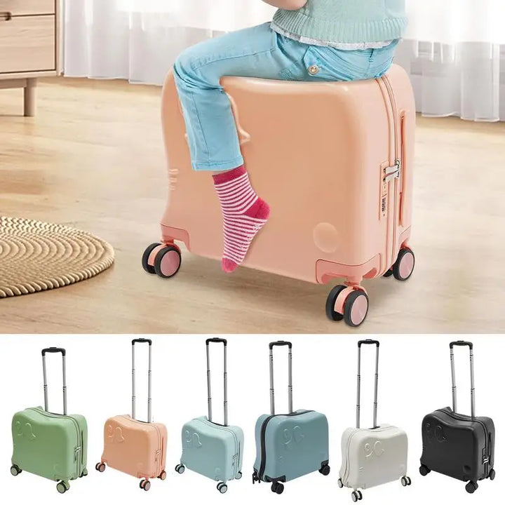 Kinderkoffer met vrolijke cartoon olifant, perfect voor kinderen op reis en vakantie.