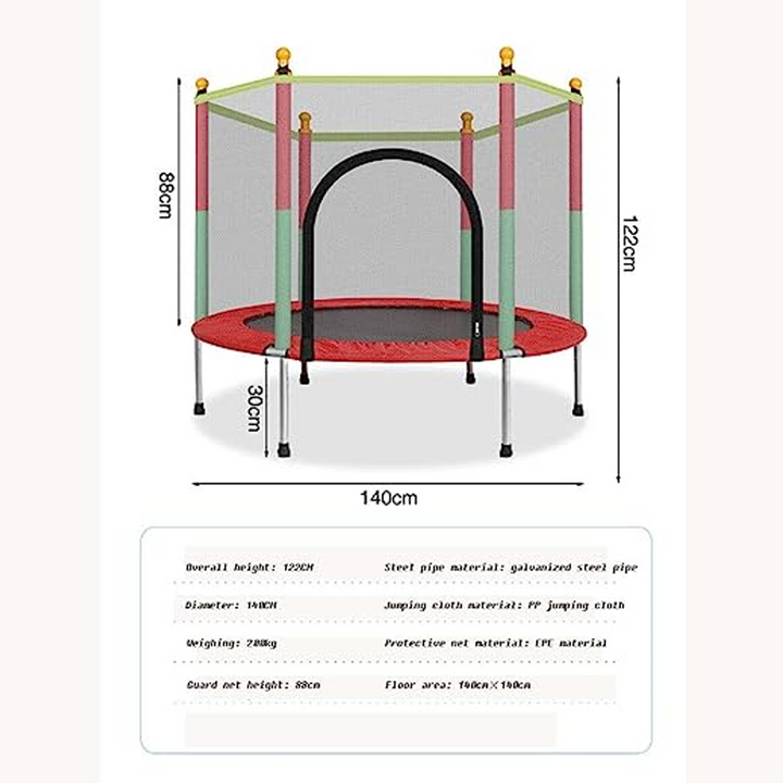 Ronde kindertrampoline met veiligheidsnet, perfect voor buitenspelen en springplezier in de tuin.
