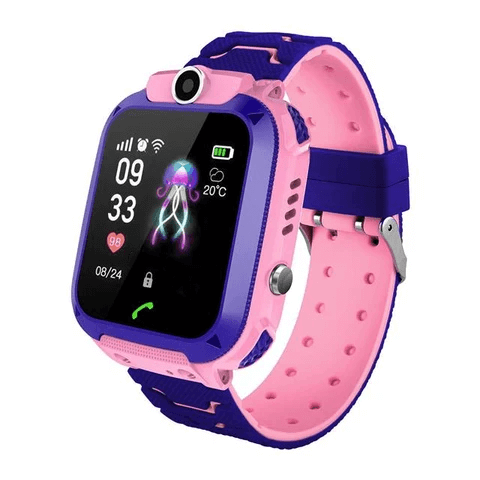 "Kindvriendelijke GPS smartwatch in blauw met kleurrijk scherm voor veiligheid en educatief spelplezier."