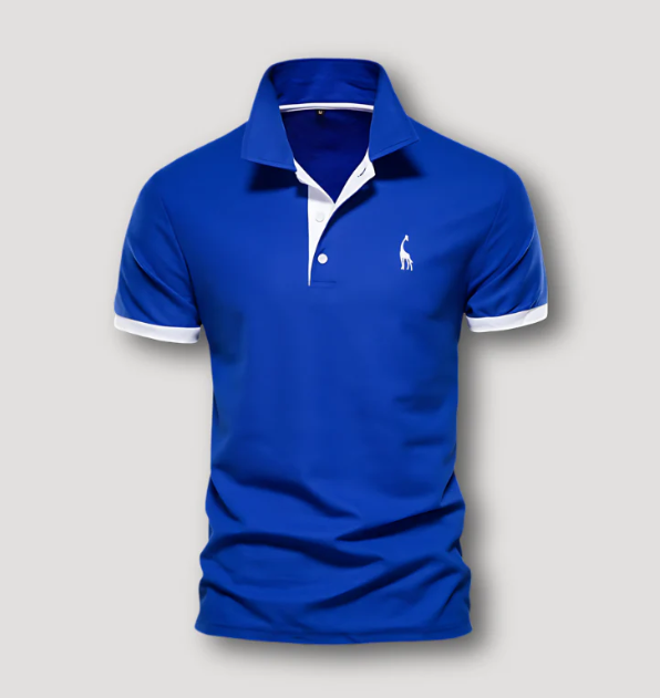 Close-up van het elegante kraagje en de hoogwaardige stof van dit moderne heren polo shirt.