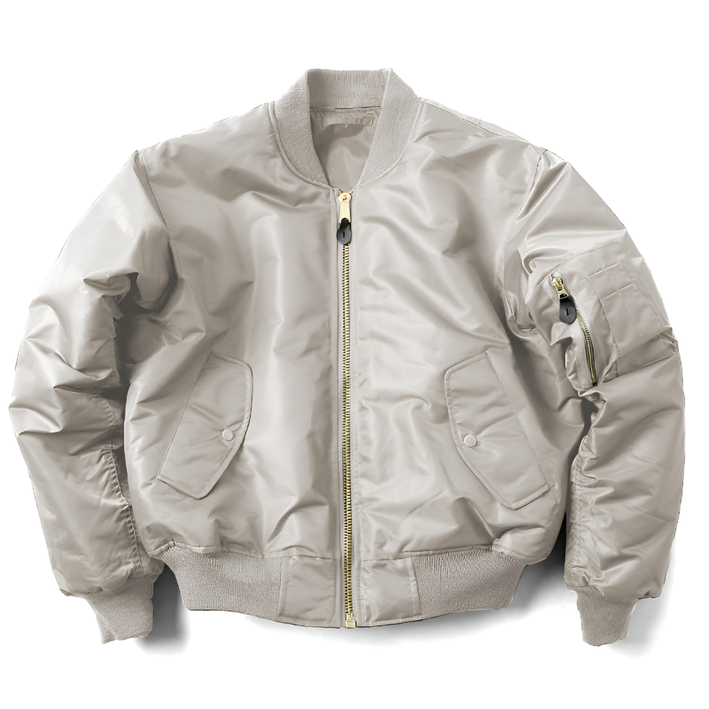 Unisex bomberjack gedragen door model, accentueert de comfortabele pasvorm en casual, tijdloze stijl.