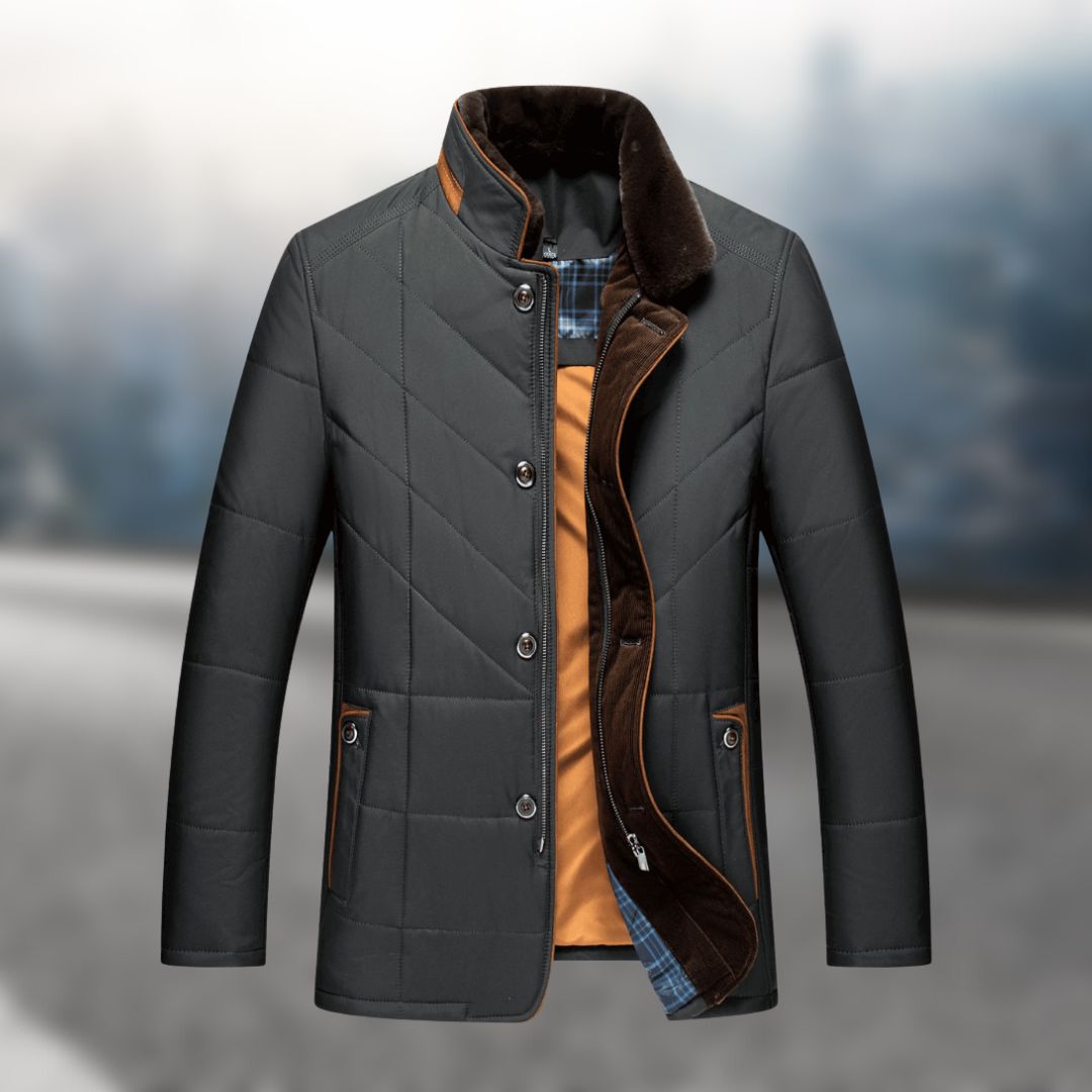 Klassieke gewatteerde fleece herenjas, comfortabel en stijlvol, ideaal voor casual herenkleding.