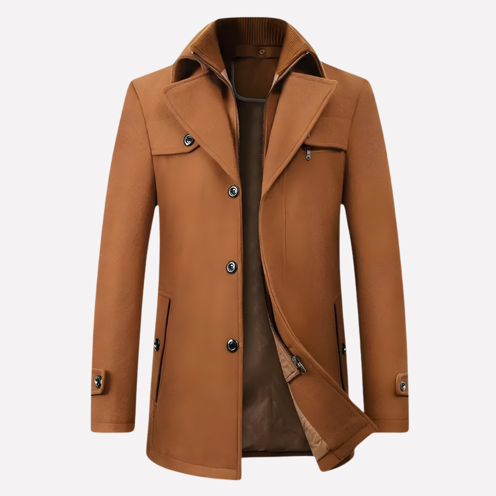 Klassieke heren cappotto van wolmix met knopsluiting, ideaal voor stijlvolle warmte in de winter.