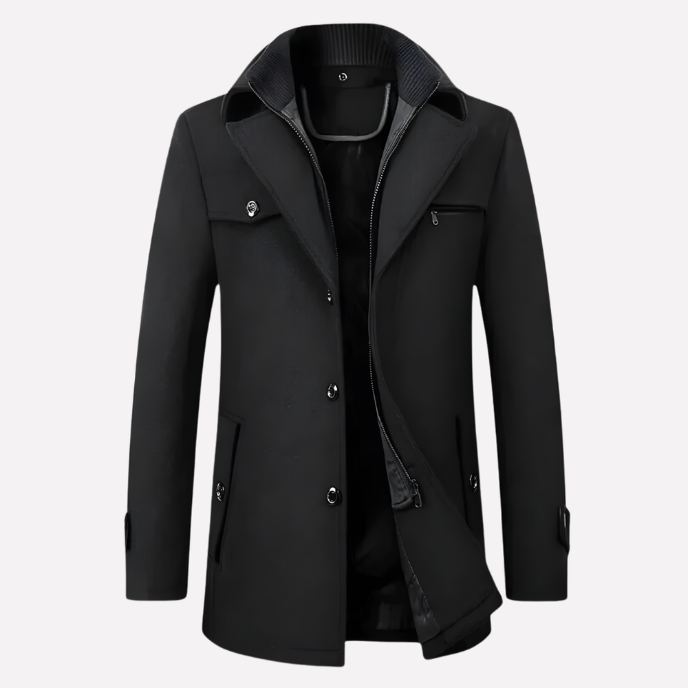 Elegante heren winterjas van wolmix; een warme en moderne overjas geschikt voor formele en casual kleding.