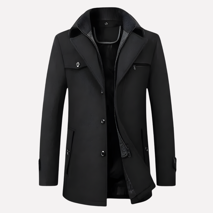 Elegante heren winterjas van wolmix; een warme en moderne overjas geschikt voor formele en casual kleding.
