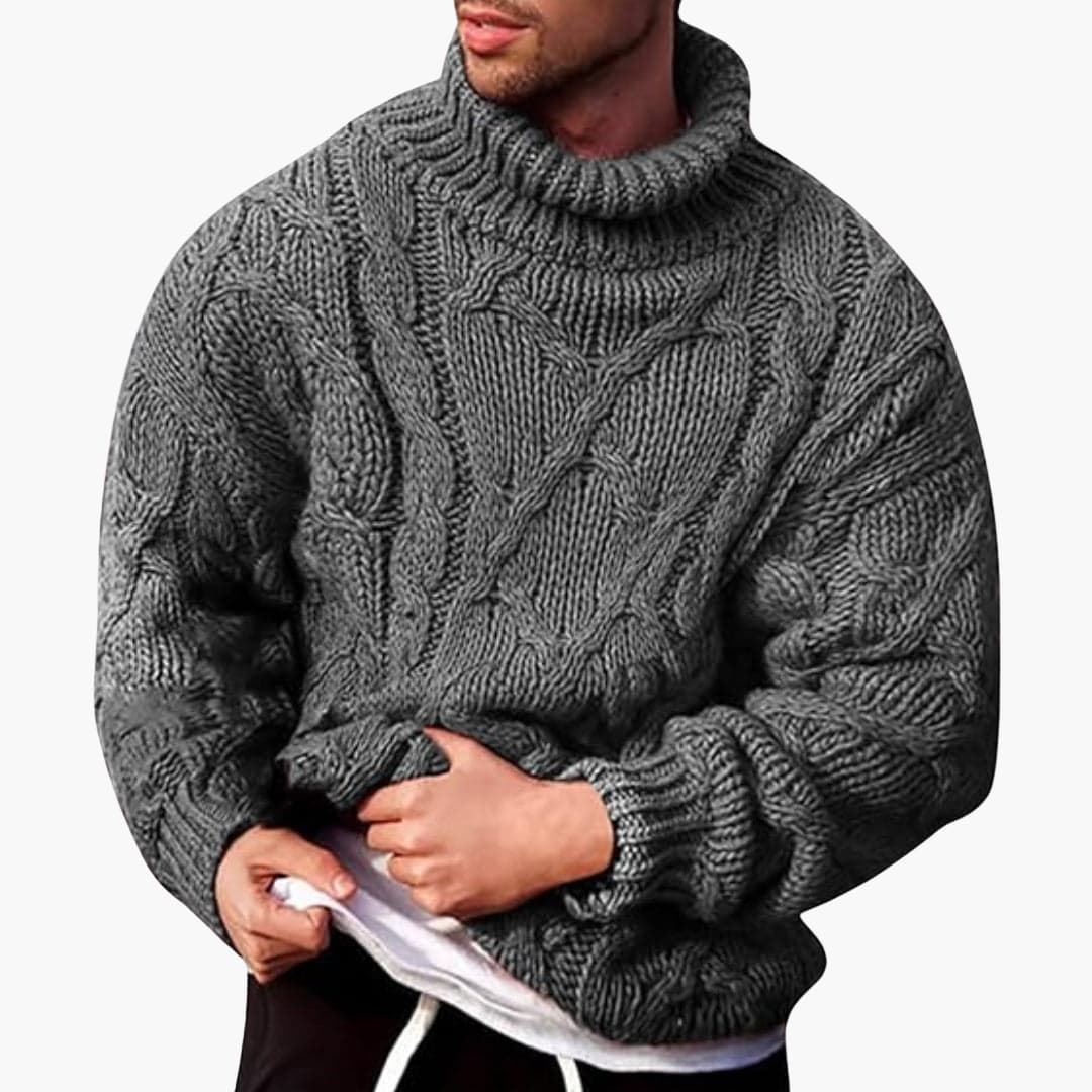 Klassieke heren coltrui met kabelbreisel. Comfortabele gebreide pullover, ideaal voor casual winterkleding.
