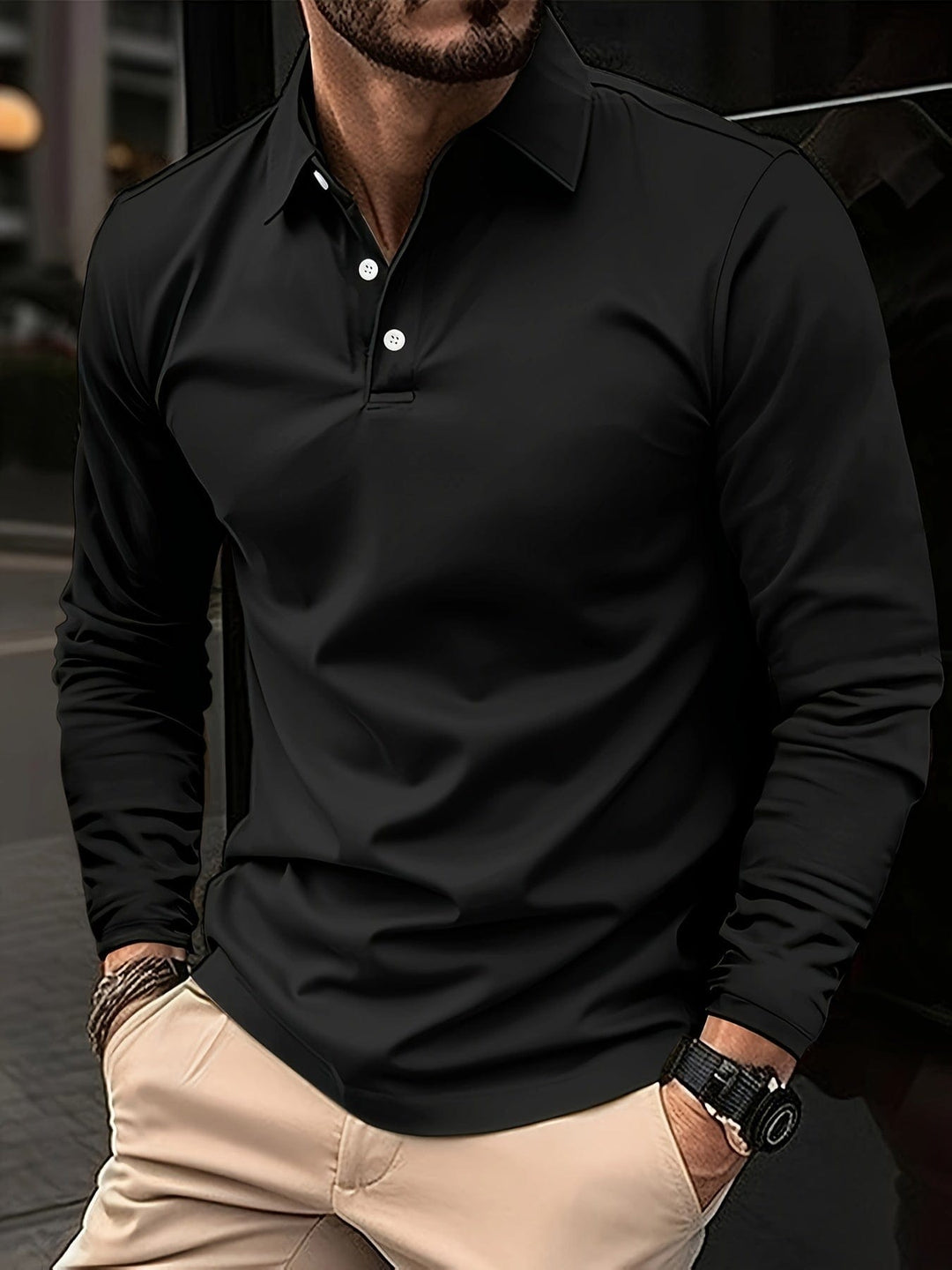 Hoogwaardige herenpolo als comfortabele bovenkleding, met lange mouwen voor een klassiek casual herfstshirt.