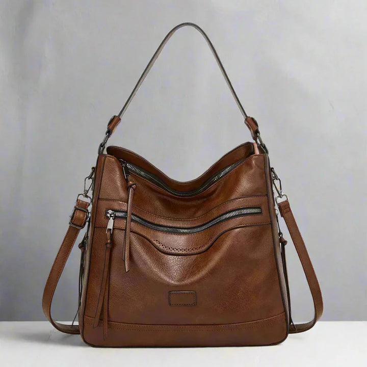 Klassieke retro leren damestas, stijlvol en functioneel, hoogwaardig bruin leer, perfect voor elke gelegenheid.