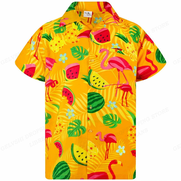 Veelzijdig heren zomer overhemd met flamingo print, perfect voor strand, vakantie of een casual dagje uit.