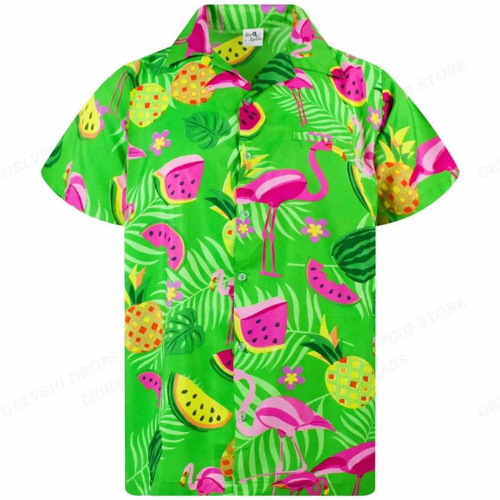 Modieus heren overhemd met heldere flamingo print, een must-have voor zomerse heren mode en vakanties.