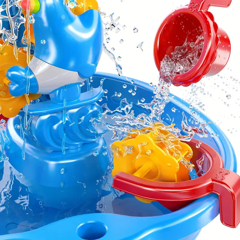 De zand- en watertafel is eenvoudig te monteren en ziet er stevig uit, klaar voor gebruik.