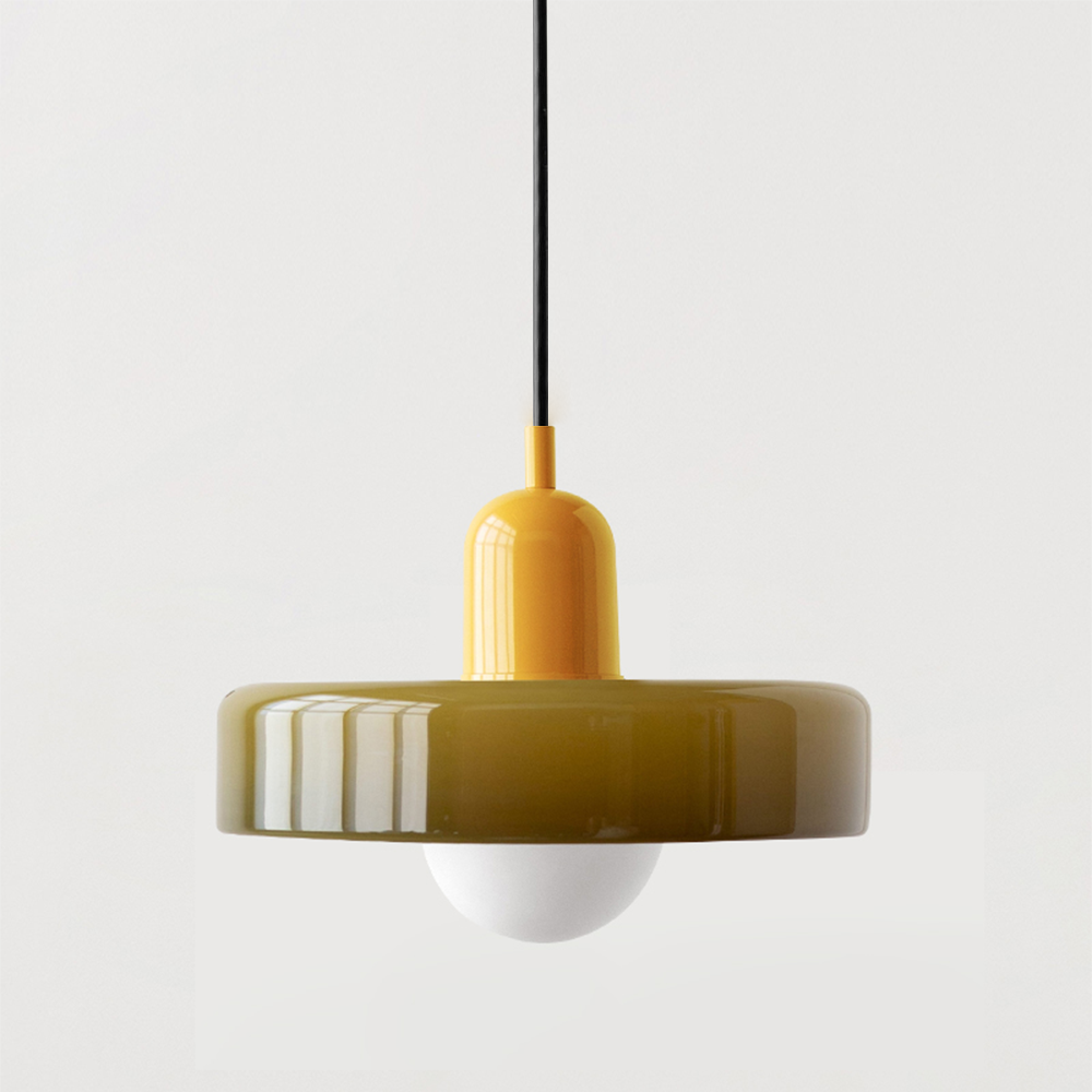 Kleurrijke Bauhaus hanglamp, glas design, ideale verlichting voor een stijlvol interieur.
