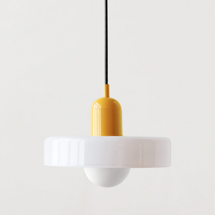 Unieke Bauhaus hanglamp, kleurrijk glas, sfeervolle design verlichting voor eetkamer.