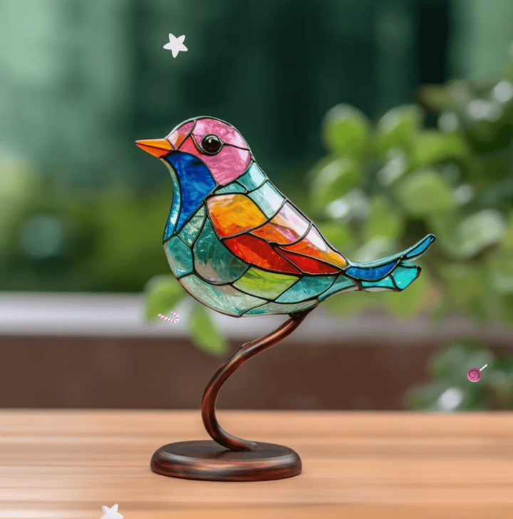 Decoratieve glas-in-lood-look vogels, perfecte raamdecoratie of interieur kunstobject voor de vensterbank.