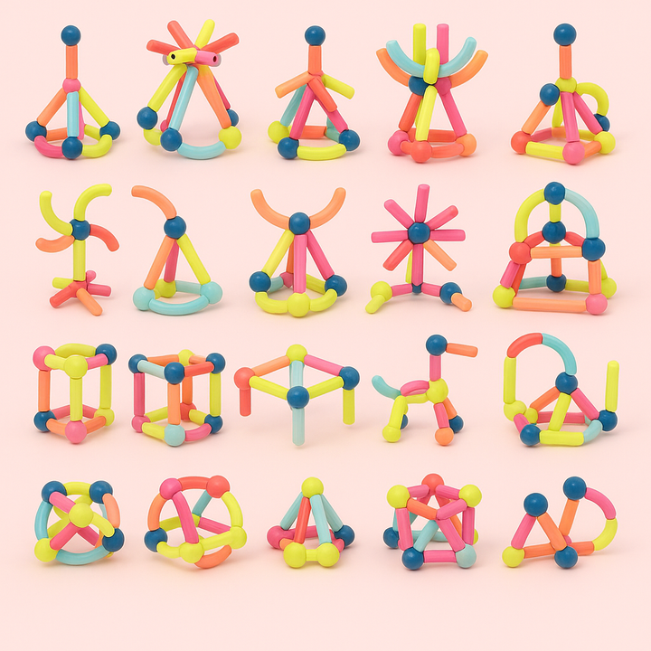 "Kleurrijke magnetische sticks speelset voor kinderen, bevordert creativiteit en probleemoplossende vaardigheden."