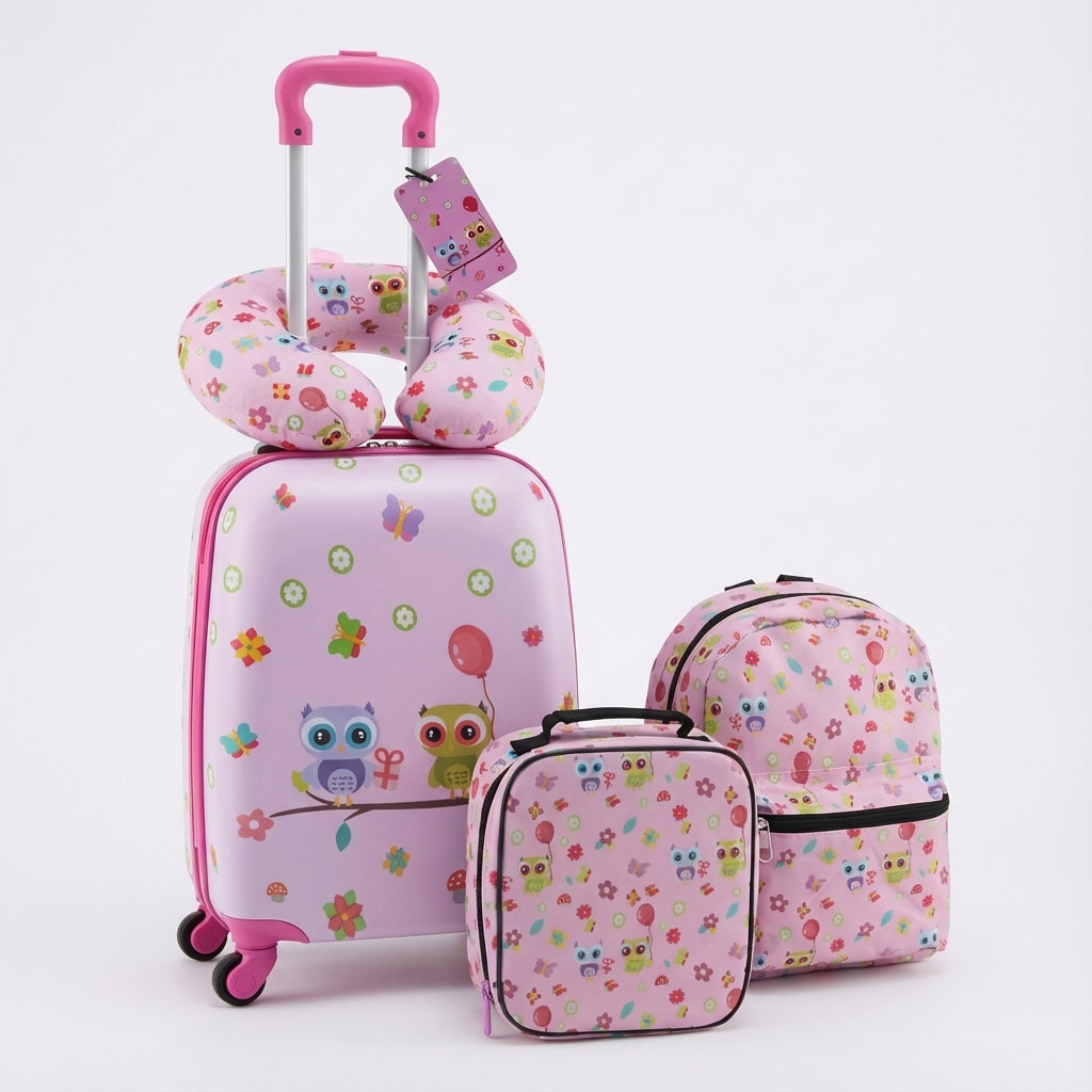 Traveltot 5-delige kinder reisset: stevige kinderkoffer, rugzak, lunchtas, nekkussen & label voor elke reis.