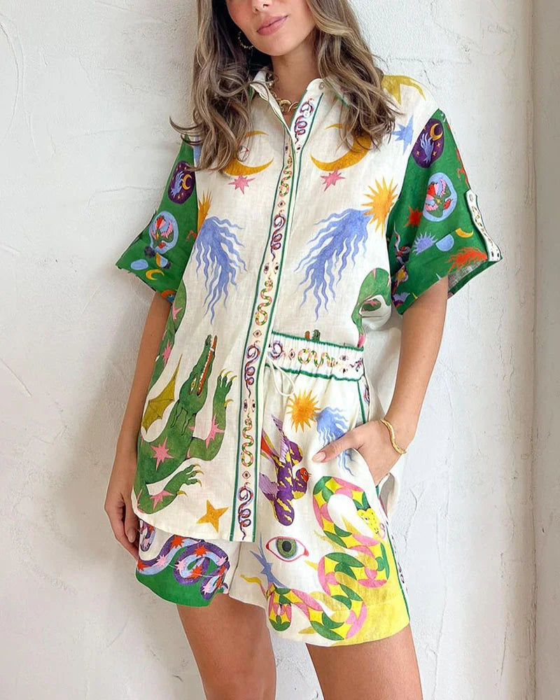 Modieuze dames zomerset Mira met comfortabele broek en bijpassende top, ideaal voor een stijlvolle en relaxte zomer.