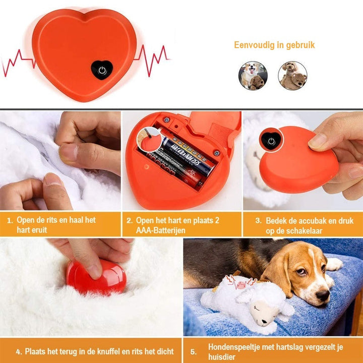 Schattige puppy slaapt vredig naast KnuffelBuddy hondenspeeltje, ideaal voor benchtraining en comfort.