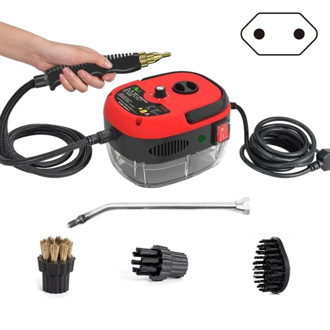 "Krachtige 2500W stoomreiniger, ideaal voor huis en auto, zilvergrijs design met ergonomisch handvat."