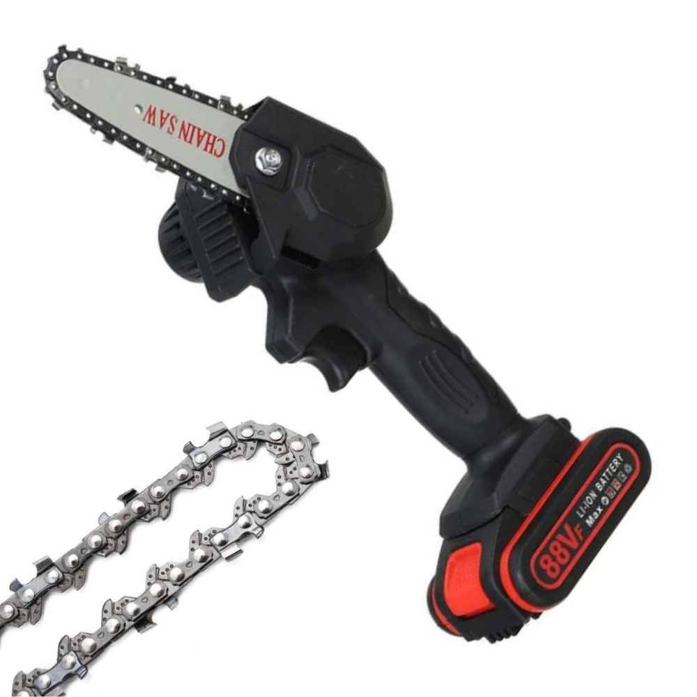 Compacte elektrische kettingzaag, ideaal voor precisiewerk.