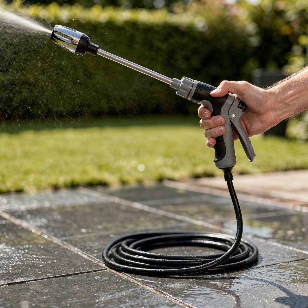 Krachtige hogedrukreiniger voor tuinslang. Ideaal voor snelle reiniging van terras, auto en meer.