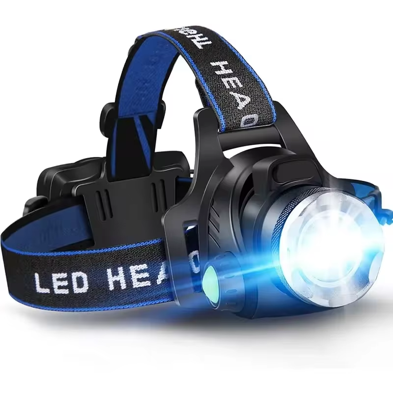 Krachtige LED hoofdlamp met zoom, waterdicht en oplaadbaar voor al je outdoor avonturen.
