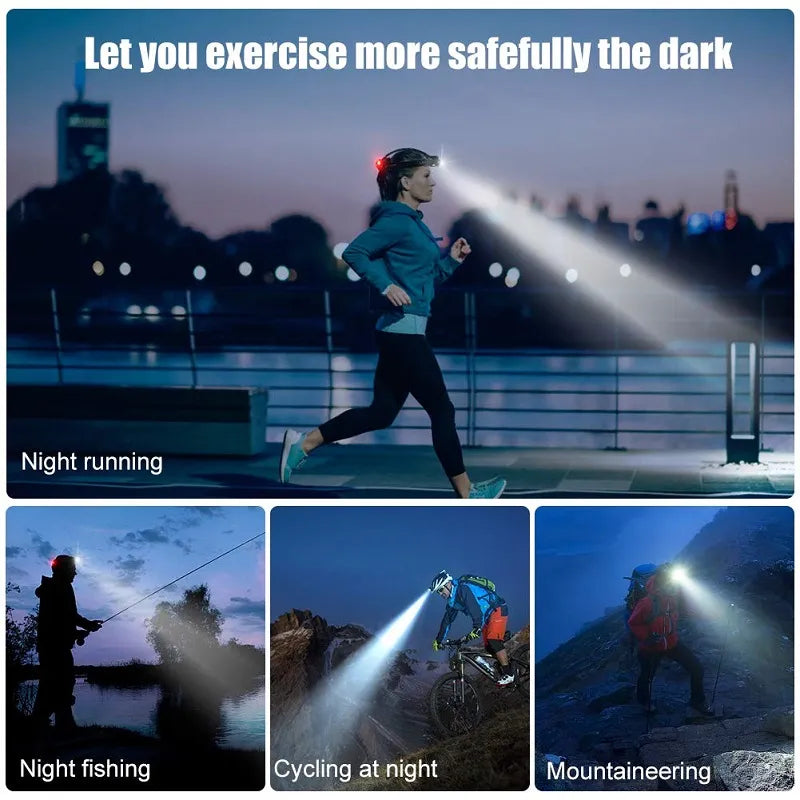 Multifunctionele LED hoofdlamp met krachtige zoom, waterdicht en oplaadbaar voor outdoor sporten.