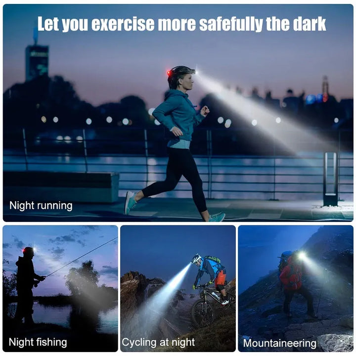 Multifunctionele LED hoofdlamp met krachtige zoom, waterdicht en oplaadbaar voor outdoor sporten.