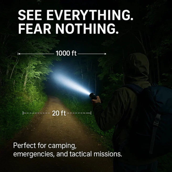 Verlicht de duisternis met deze krachtige 100.000 lumen LED zaklamp, ideaal voor outdoor gebruik.