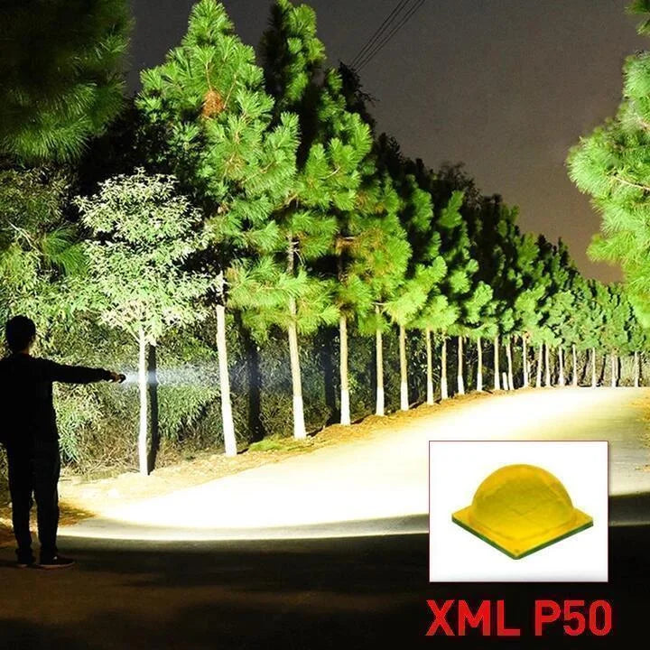 Detail van de XHP50.2 LED chip, garant voor de extreme helderheid van deze krachtige zaklamp.