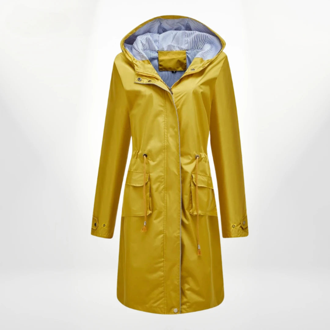 Lange dames anorak jas met capuchon biedt bescherming tegen weer. Stijlvolle en functionele kleding voor vrouwen.