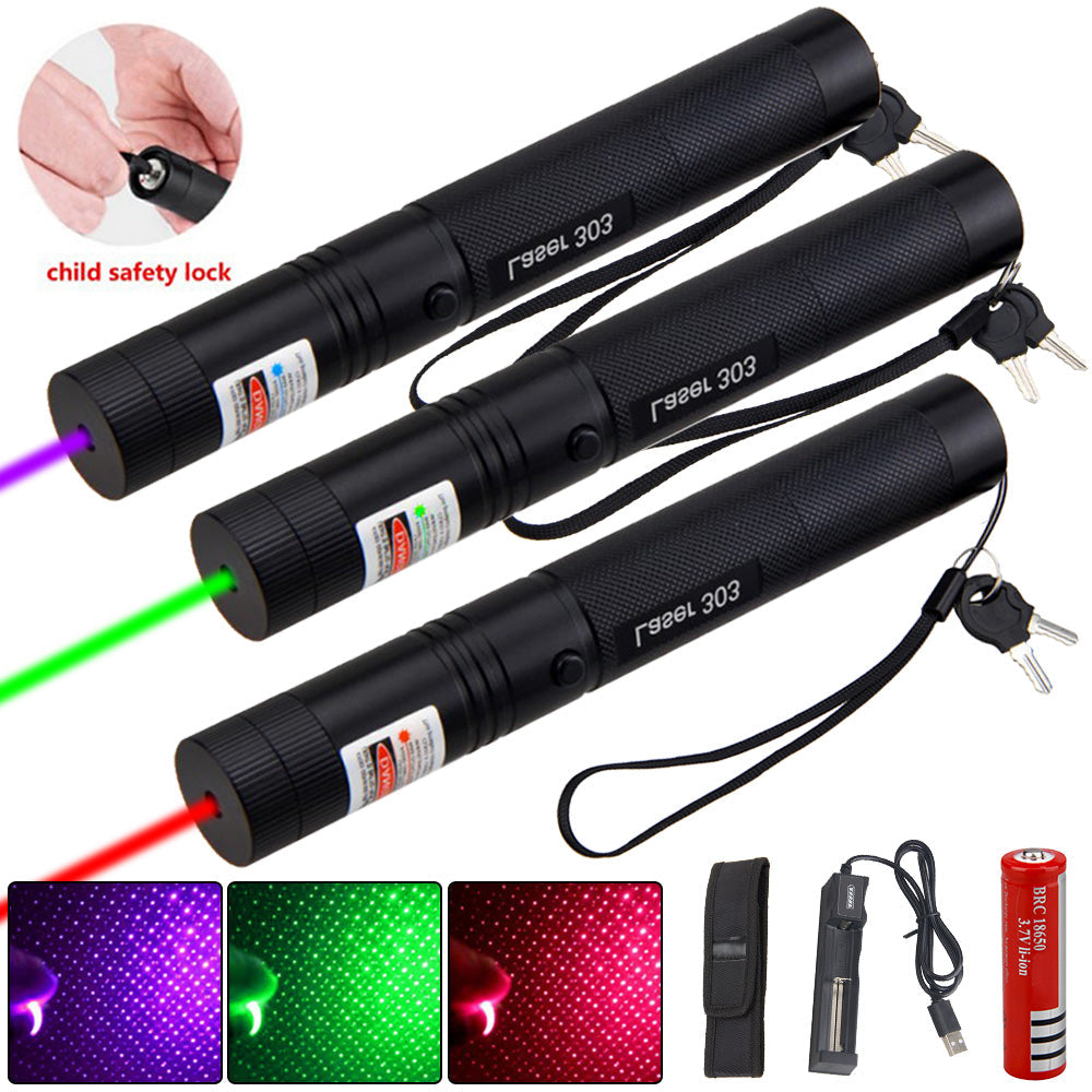Blauwe oplaadbare laserpointer, langeafstand en verstelbare focus voor outdoor gebruik en navigatie.