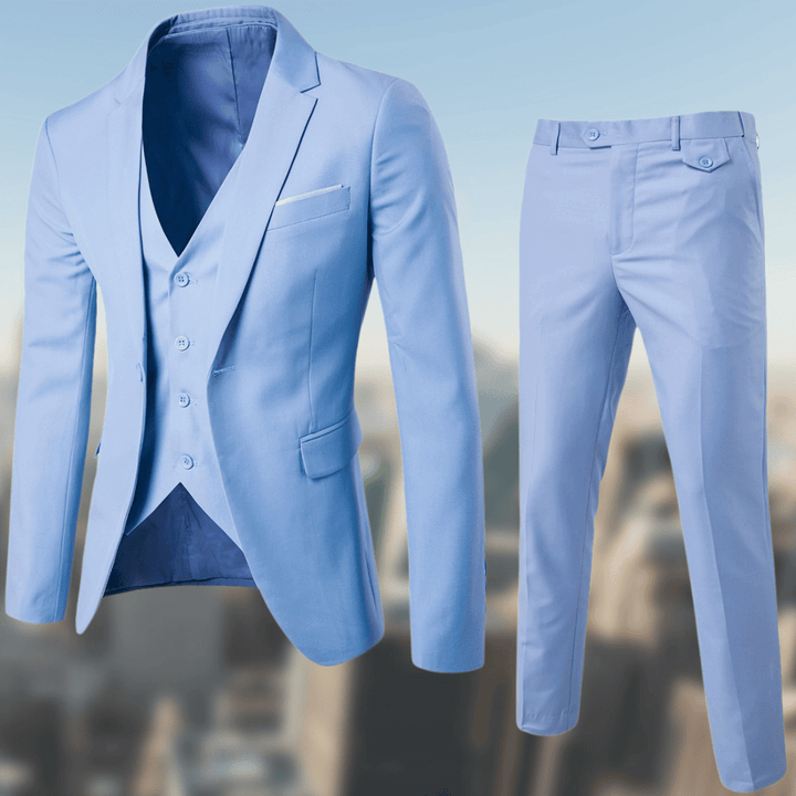 Stijlvol driedelig herenpak met blazer, vest en pantalon voor zakelijk gebruik of feesten