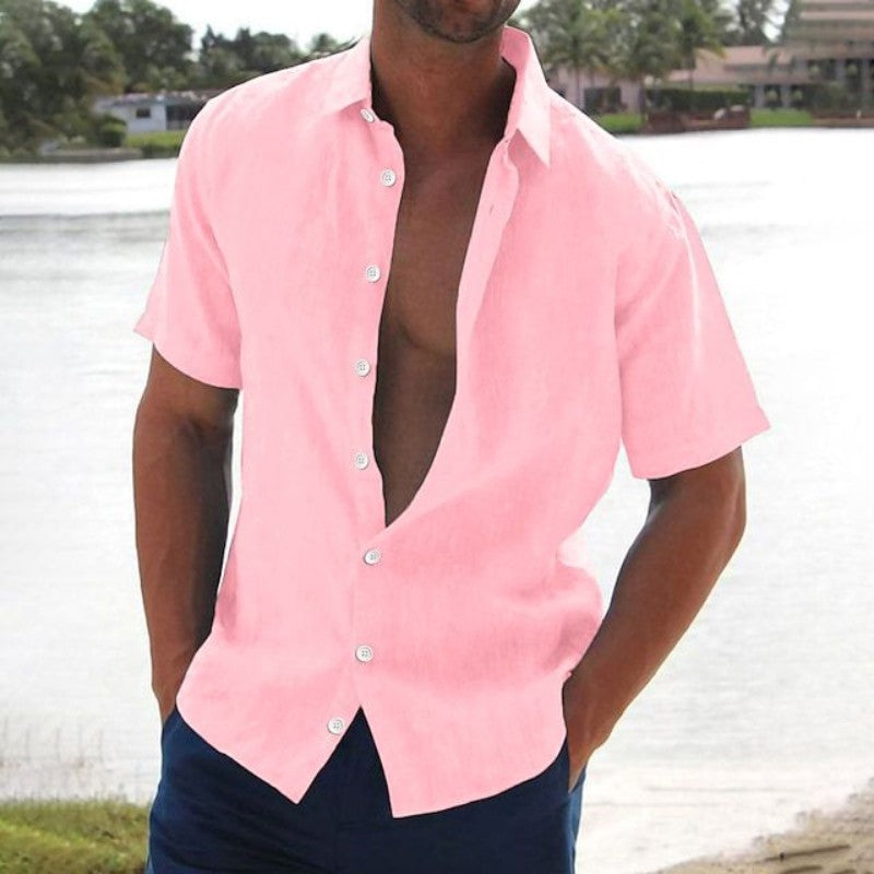 Stijlvol heren overhemd met korte mouwen, ideaal voor een comfortabele casual zomerlook. Effen design, veelzijdig.