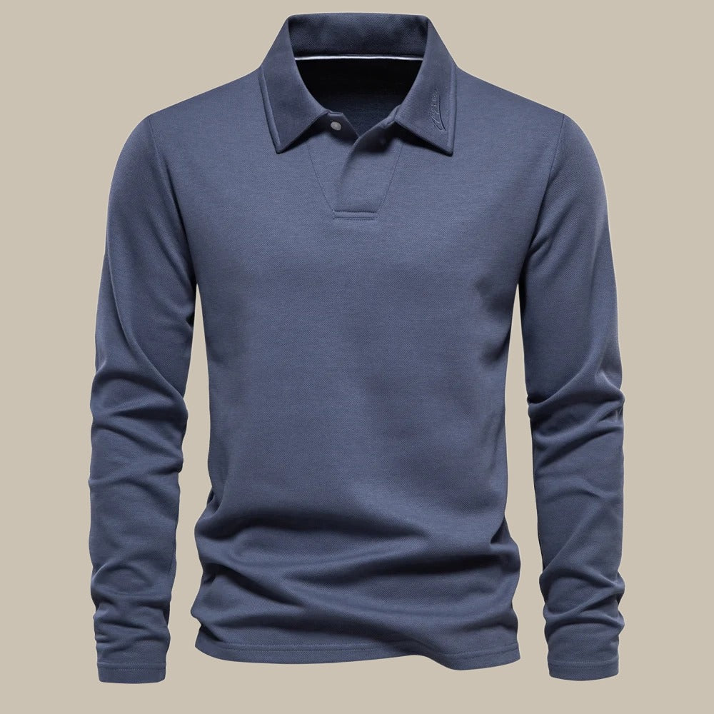 Stijlvolle heren polo met lange mouw en knoopsluiting in comfortabele casual stijl voor herenkleding.