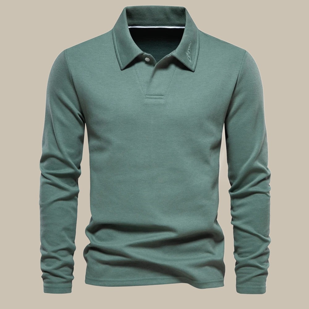 Groene heren polo met lange mouwen voor een casual look