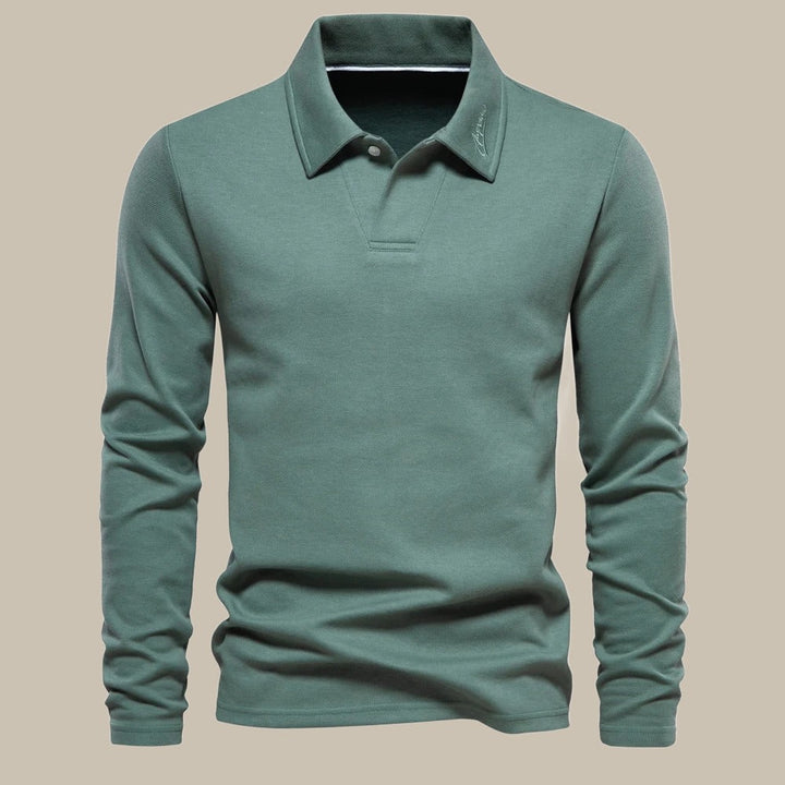 Groene heren polo met lange mouwen voor een casual look