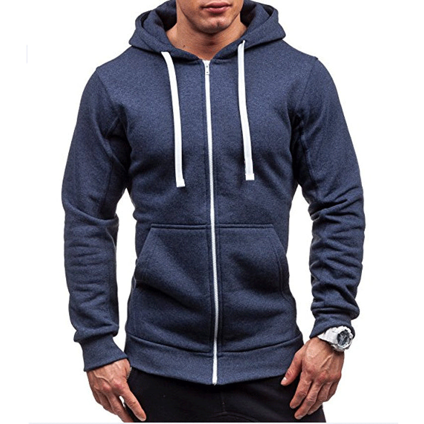 Marineblauwe heren fleece trui met handige zakken en koorden