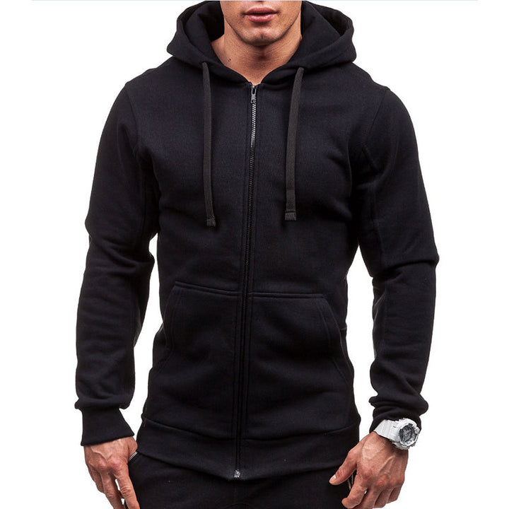 Stijlvolle zwarte heren hoodie met capuchon en ritssluiting
