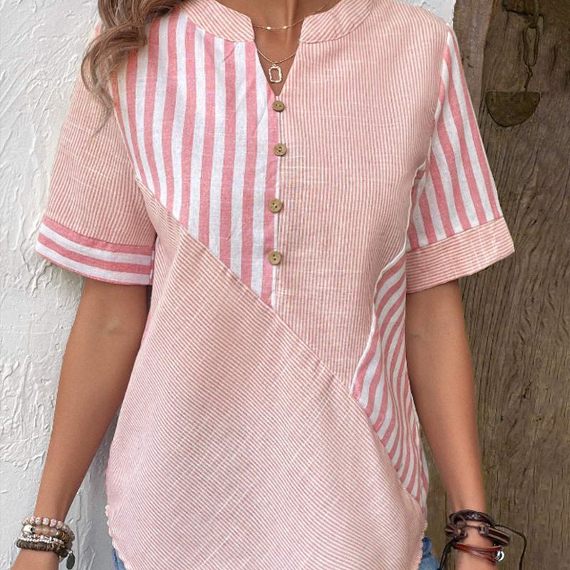Dames gestreepte blouse met korte mouw en knoopsluiting voor zomerse casual outfits