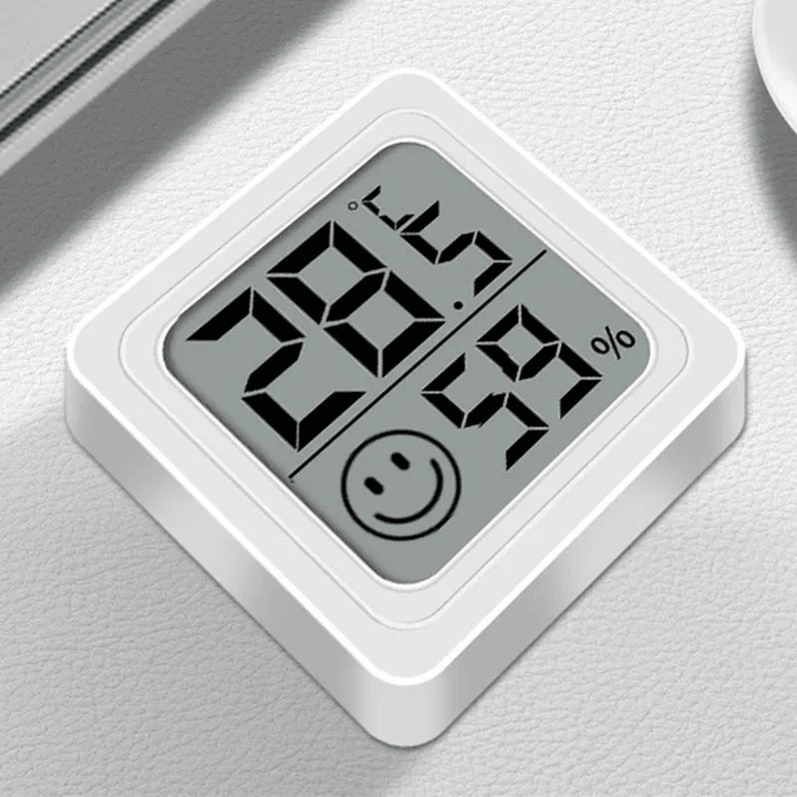 LCD thermometer hygrometer met digitaal scherm, toont temperatuur en luchtvochtigheid, stijlvol voor elk interieur.
