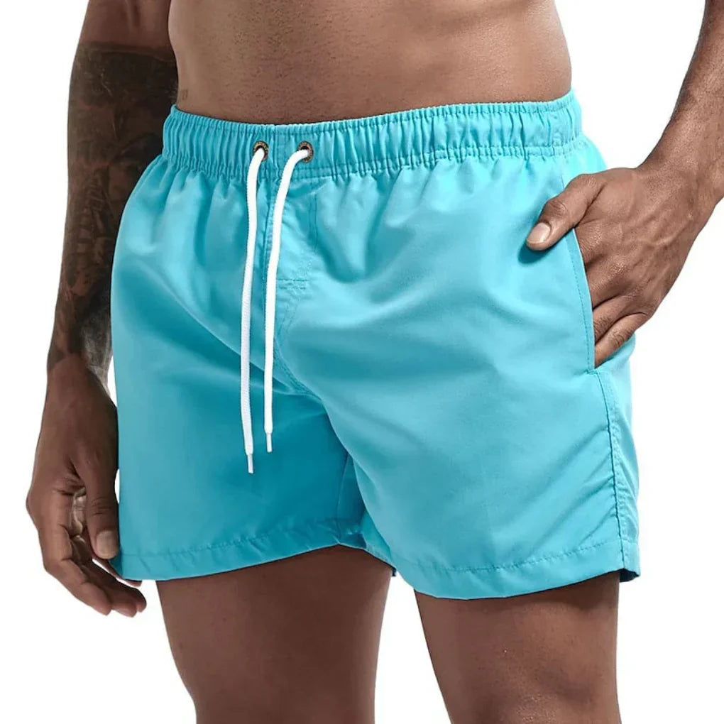 Lichtblauwe heren zwemshort met wit trekkoord