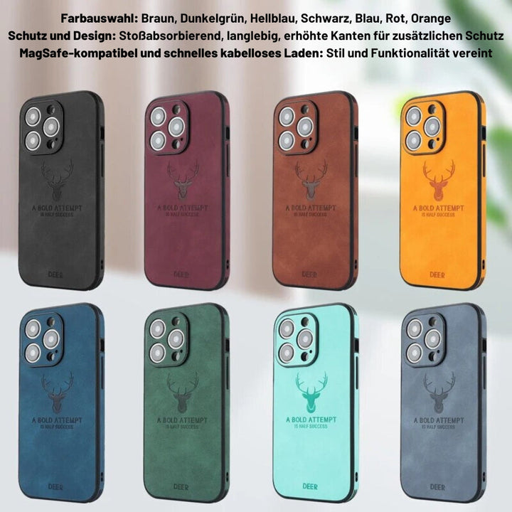 Getextureerd bruin leren iPhone hoesje, geeft extra grip en karakter.