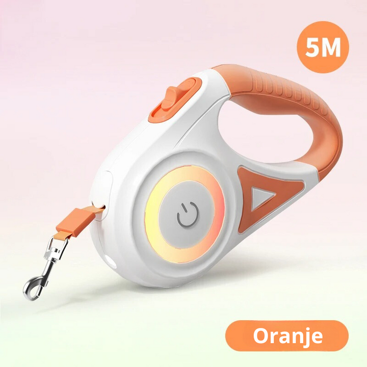 Veilige hondenriem met geïntegreerde LED-verlichting; intrekbaar voor optimale controle en zichtbaarheid.