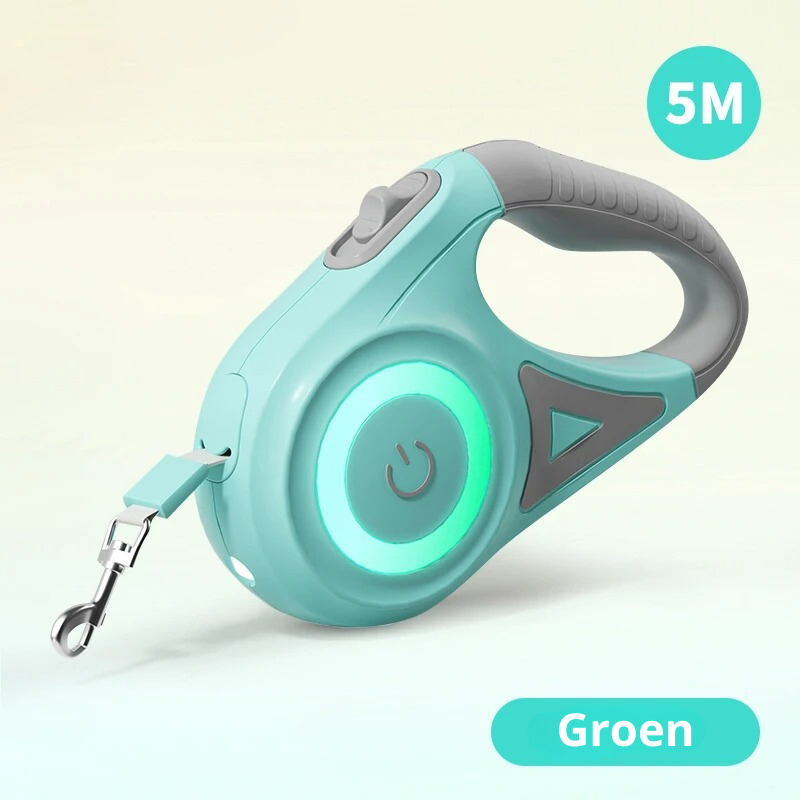 Intrekbare looplijn met heldere LED, essentieel voor avondwandelingen met je hond en extra veiligheid.
