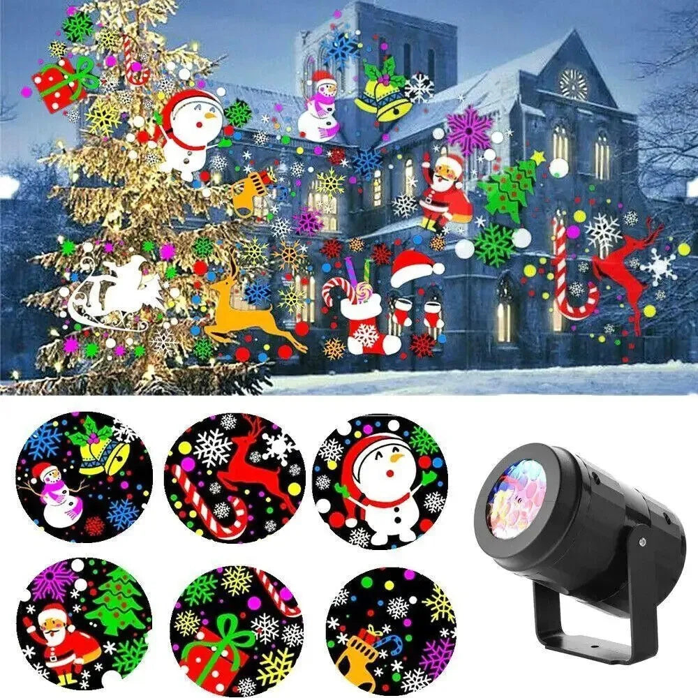 Kerst projector buitenlamp projecteert magische sneeuwvlokken op gevel, creëert winterdecoratie in tuin.