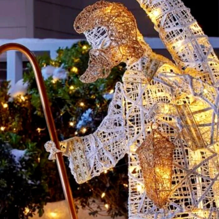 Sfeervol LED Heilige Familie tuinornament voor kerstversiering, perfect voor terras en oprit.