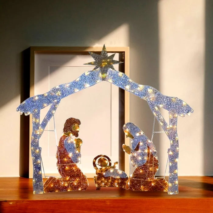 Duurzaam LED kerstbeeld van de Heilige Familie voor tuin en oprit, weerbestendige kerstversiering.