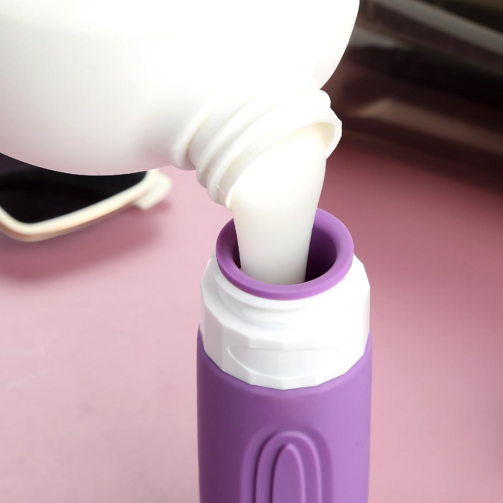 Compacte reisflessen set voor handbagage, van siliconen, lekvrij en navulbaar voor al uw toiletartikelen.
